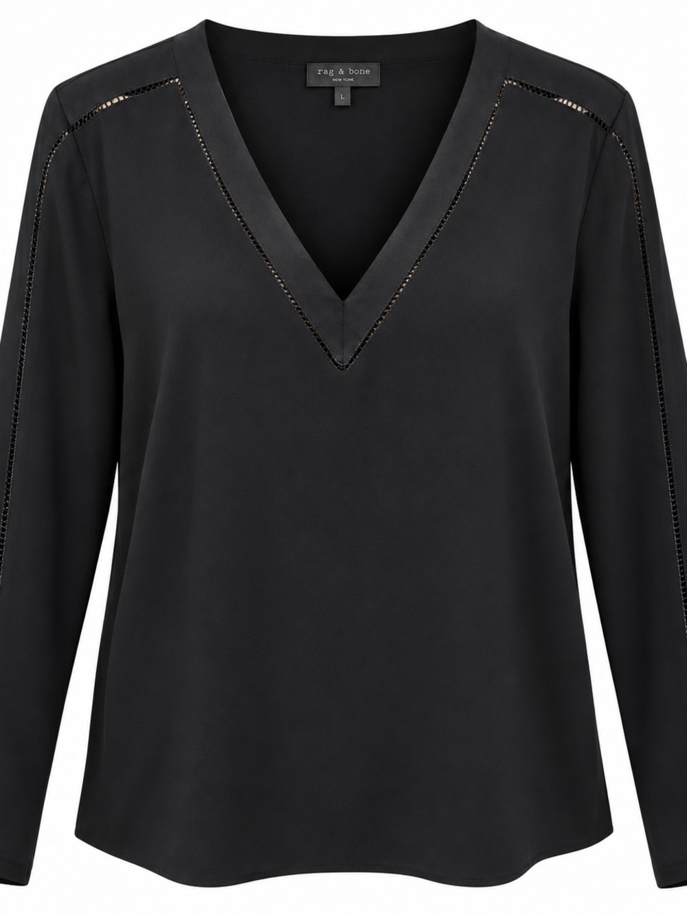 rag & bone Black V-Neck Ladder Inset Blouse Size Like